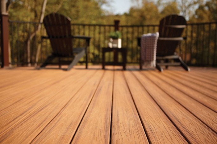 Trex Transcend in Tiki Torch brings the tropics to your backyard.