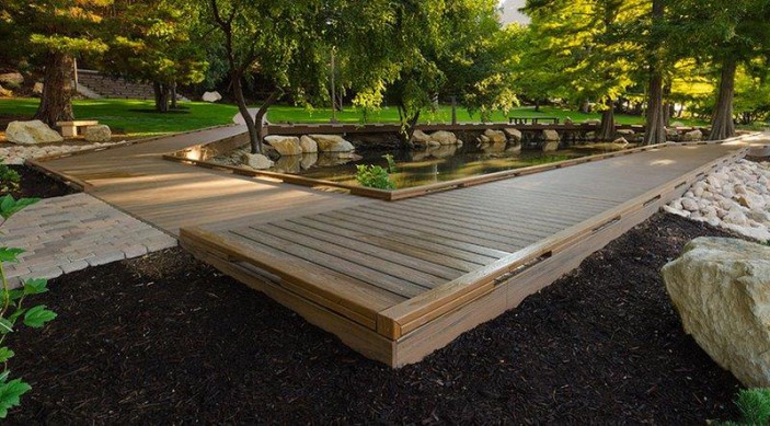 Trex decking, made from 95% recycled material, was used to create this college campus walking path