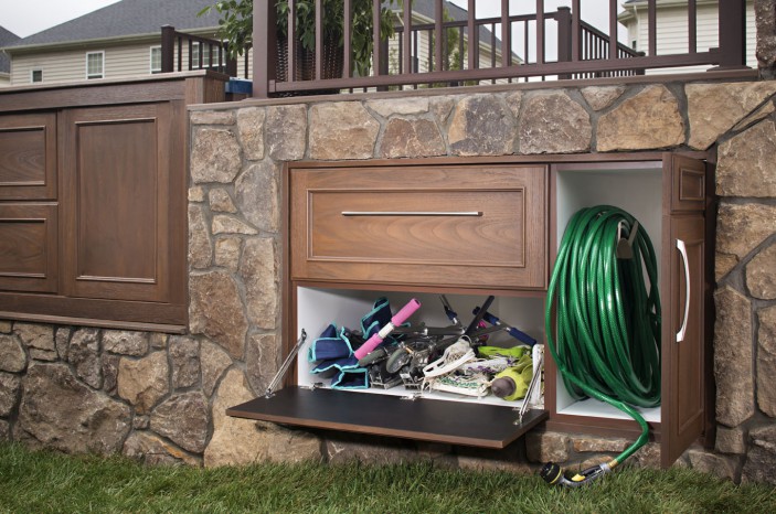 Trex Outdoor Storage cabinets give you a beautiful place to store unsightly items out of view