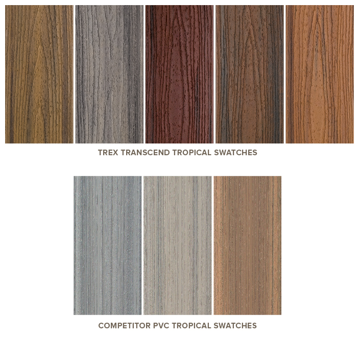 Trex versus PVC Transcend swatch comparison