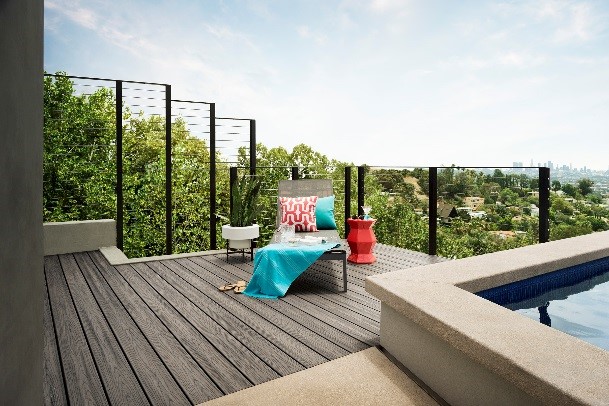 Composite decking, such as this Transcend deck in Island Mist, makes maintenance easy and quick.
