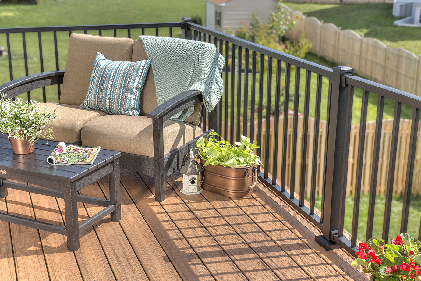 Trex Reveal Railing and Trasncend decking in Tiki Torch